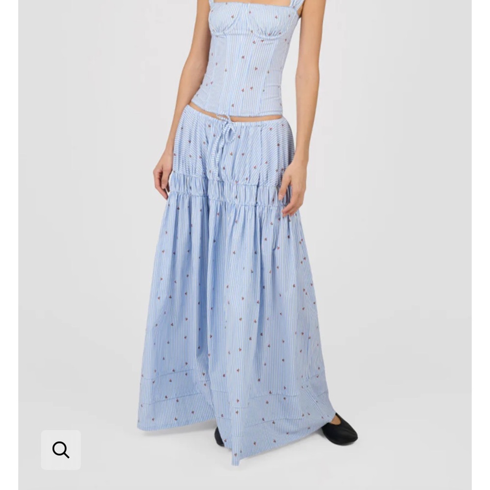 WeWoreWhat Blue and White Smocked Tiered Maxi Skirt